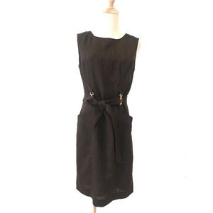 Ellen Tracy Brown Dress Belted Textured Sz 6